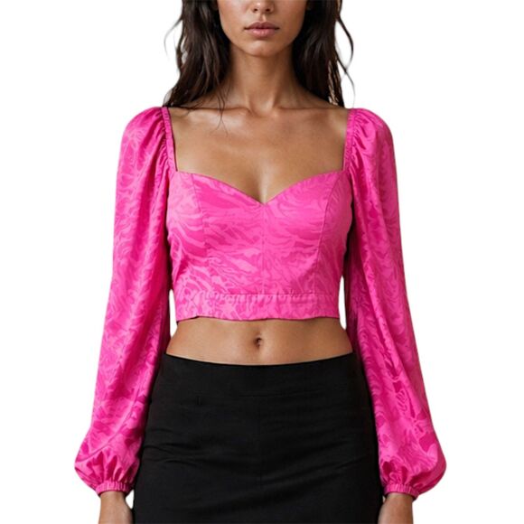 Rotate Birger Christensen Tops - ROTATE Birger Christensen Irina Top Hot Pink Satin Zebra Crop Blouse US 8